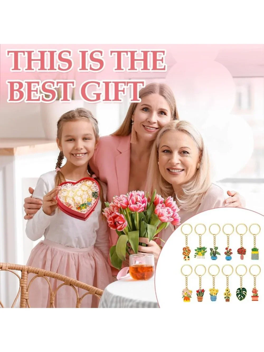 24 Pcs Cute Flower Plant Keychains - Enamel Alloy Spring Gifts for Plant Lovers